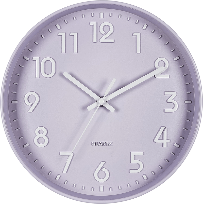 Bernhard Products Colorful Kids Wall Clock 10 Inch Silent Non Ticking Quality Quartz Battery Operated Wall Clocks, Easy to Read 3D Multi Colored Numbers Nursery Classroom Office Kitchen, White Frame Home & Garden > Decor > Clocks > Wall Clocks Bernhard Products 10 Inch Purple  