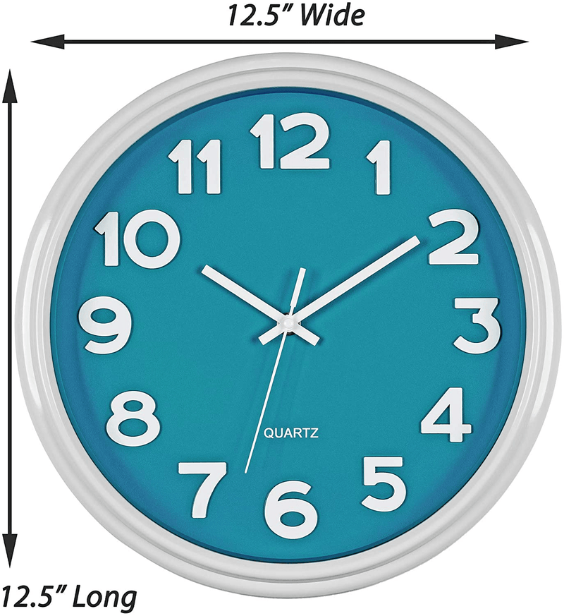 Bernhard Products Teal Wall Clock Analog Silent Non-Ticking 12.5 Inch Quartz for Home Kitchen Office Bedroom Kids Room Nursery School Classroom Battery Operated Easy to Read, Modern Stylish Clocks Home & Garden > Decor > Clocks > Wall Clocks Bernhard Products   