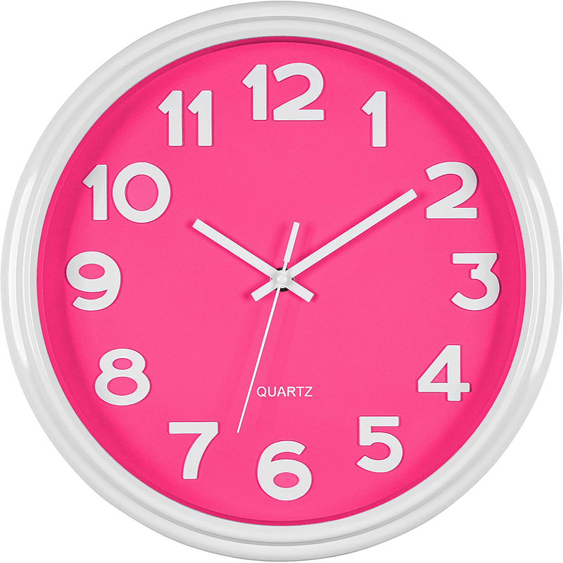 Bernhard Products Teal Wall Clock Analog Silent Non-Ticking 12.5 Inch Quartz for Home Kitchen Office Bedroom Kids Room Nursery School Classroom Battery Operated Easy to Read, Modern Stylish Clocks Home & Garden > Decor > Clocks > Wall Clocks Bernhard Products Pink  