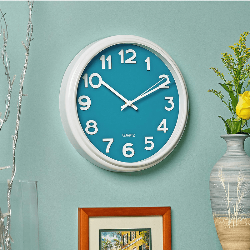 Bernhard Products Teal Wall Clock Analog Silent Non-Ticking 12.5 Inch Quartz for Home Kitchen Office Bedroom Kids Room Nursery School Classroom Battery Operated Easy to Read, Modern Stylish Clocks Home & Garden > Decor > Clocks > Wall Clocks Bernhard Products   