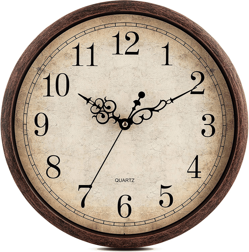 Bernhard Products Vintage Brown Wall Clock Silent Non Ticking 12 Inch Quality Quartz Battery Operated Round Decorative Easy to Read for Home Kitchen Living/Dining Room Bedroom Office Classroom School Home & Garden > Decor > Clocks > Wall Clocks Bernhard Products 12 Inch  