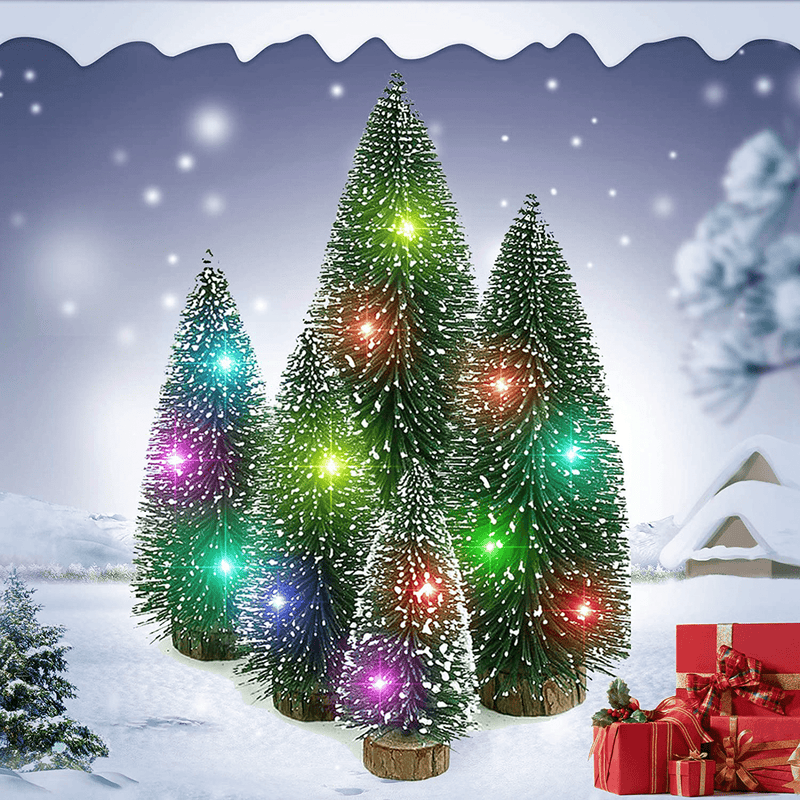 BerniceKelly 5 Pcs Mini Cedar Christmas Tree, Bottle Brush Tree Small Artificial Trees Tabletop Trees with Wooden Bases and LED Fairy String Light for Christmas Party Home Decoration Colored Lights Home & Garden > Decor > Seasonal & Holiday Decorations > Christmas Tree Stands BerniceKelly Colored Lights  