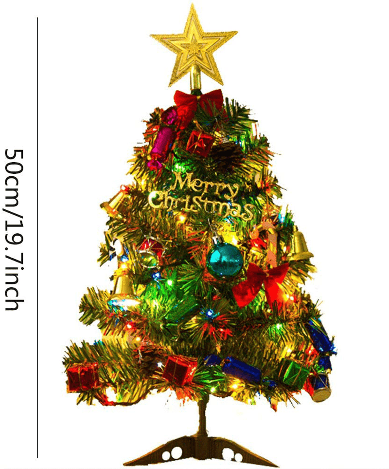 BerniceKelly Tabletop Xmas Tree, Desktop Christmas Tree, Mini Christmas Tree 20 Inch Artificial Xmas Tree with LED String Lights and Hanging Ornaments, Best DIY Christmas Decorations Green Home & Garden > Decor > Seasonal & Holiday Decorations > Christmas Tree Stands BerniceKelly   
