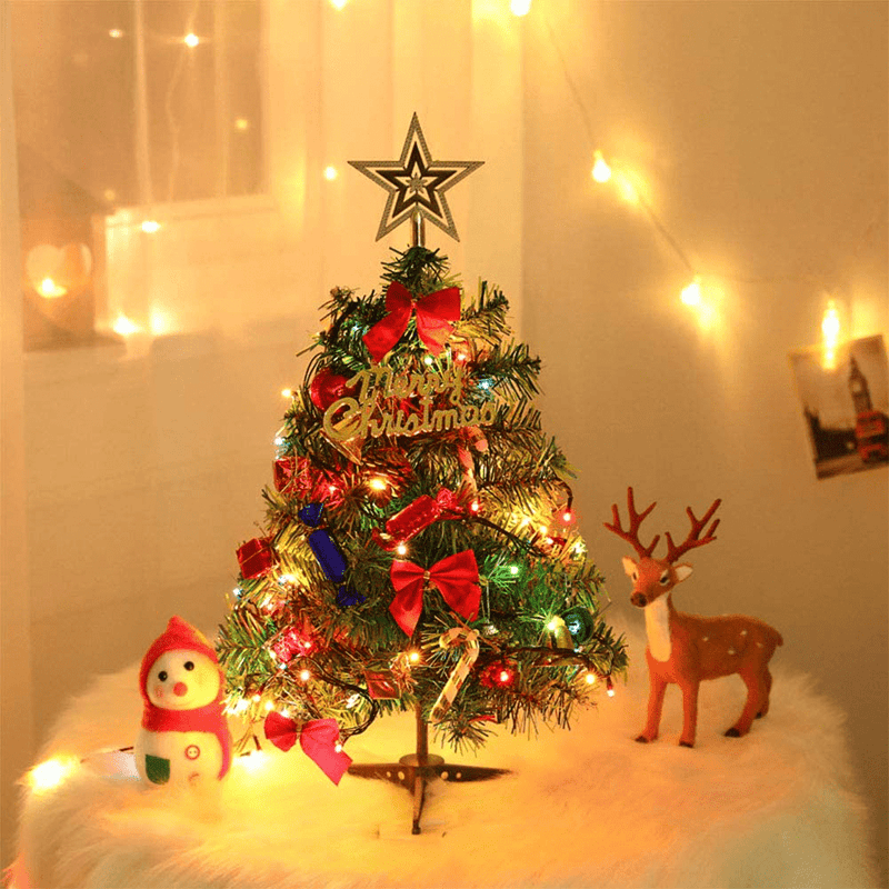 BerniceKelly Tabletop Xmas Tree, Desktop Christmas Tree, Mini Christmas Tree 20 Inch Artificial Xmas Tree with LED String Lights and Hanging Ornaments, Best DIY Christmas Decorations Green