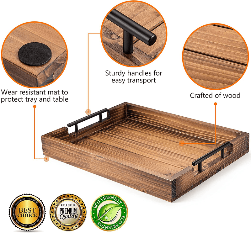 Berry Store Ottoman Tray with Handle for Living Room – Set of 4 Natural Wooden Coasters – Rustic Serving Tray for Coffee Table – Kitchen Tray with Handles – Decorative Breakfast in Bed Tray Home & Garden > Decor > Decorative Trays Berry Store   