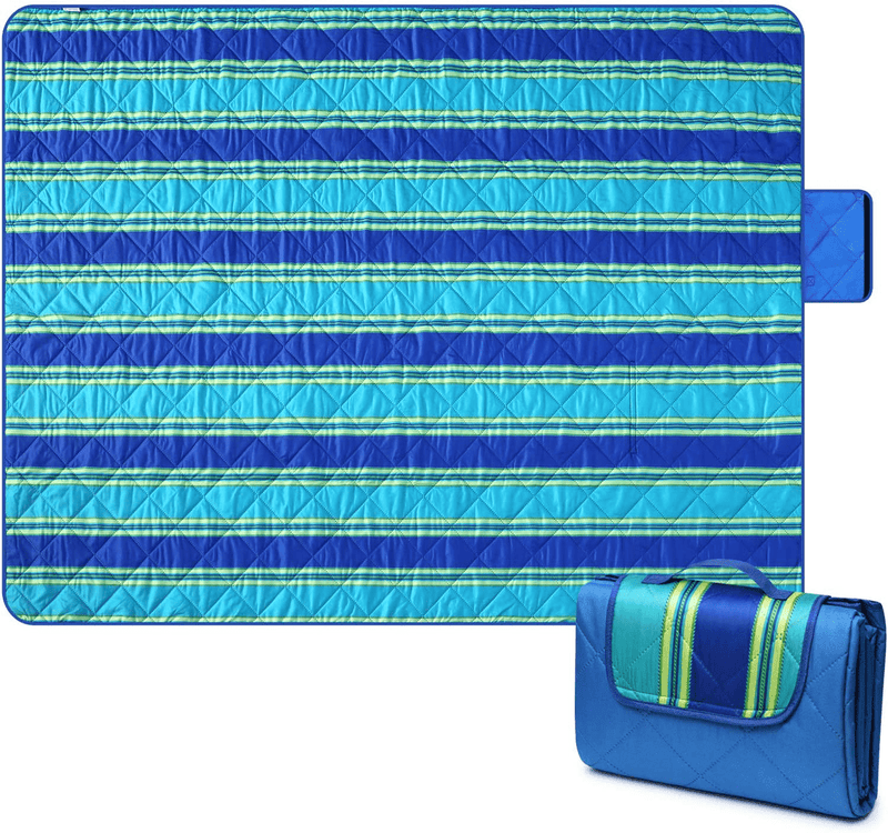 Bertte Outdoor Blanket Large Beach Camping Picnic Blanket Oversized Hiking Park Waterproof Sand Free Handy Compact Mat Durable Foldable Machine Washable Rug for Travelling Home & Garden > Lawn & Garden > Outdoor Living > Outdoor Blankets > Picnic Blankets Bertte Blue Stripe  