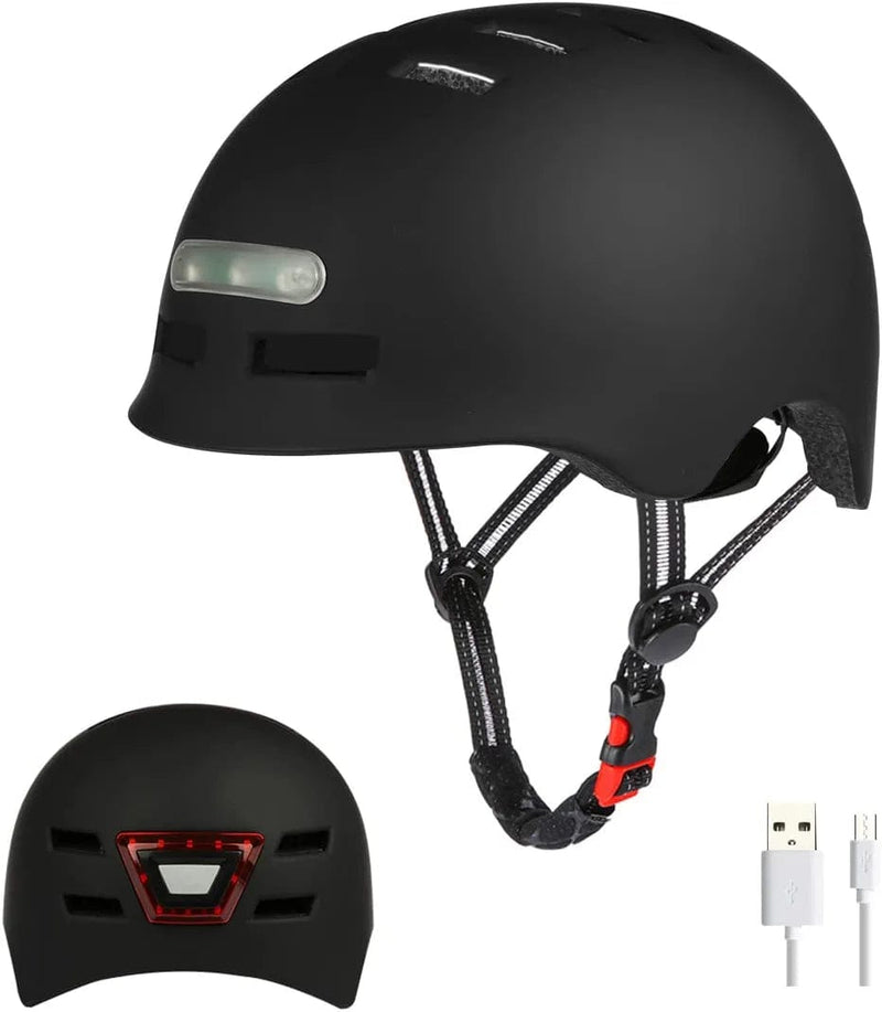 Besmall Adult Bicycle Helmet with Rechargeable USB Front & Back LED Light/Thick EPS Foam,Bike Helmet for Urban Commuter Men Women,Adjustable Lightweight Cycling Helmet with Bag Sporting Goods > Outdoor Recreation > Cycling > Cycling Apparel & Accessories > Bicycle Helmets Besmall Black  