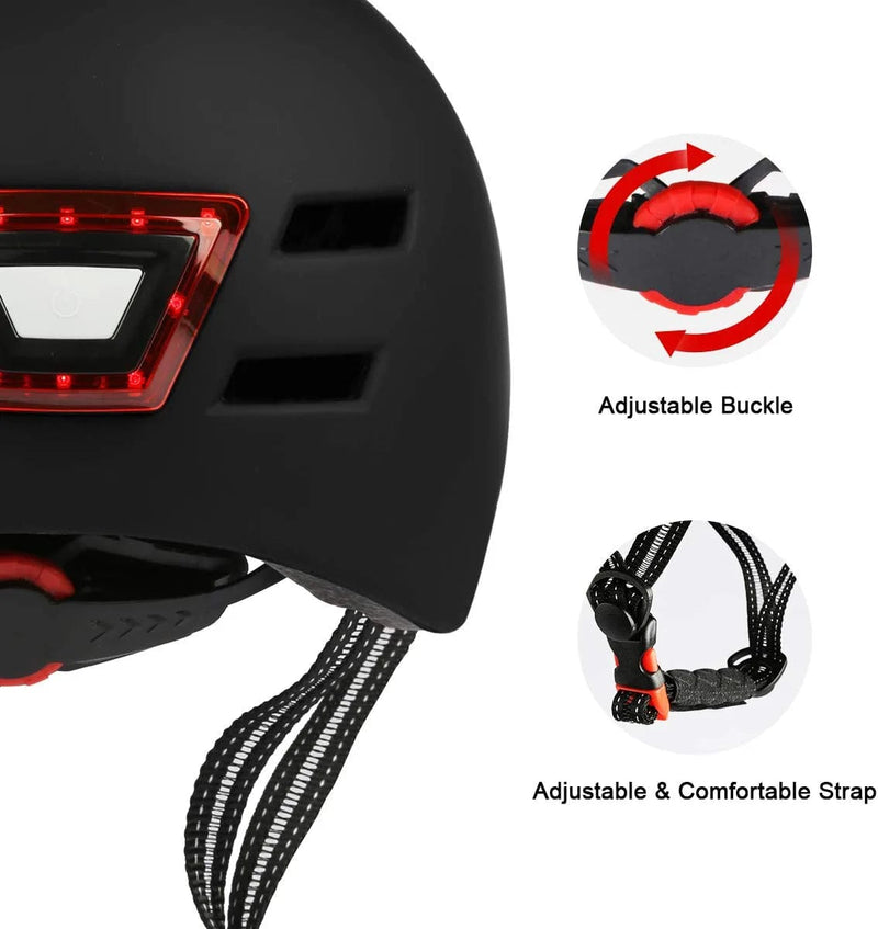 Besmall Adult Bicycle Helmet with Rechargeable USB Front & Back LED Light/Thick EPS Foam,Bike Helmet for Urban Commuter Men Women,Adjustable Lightweight Cycling Helmet with Bag