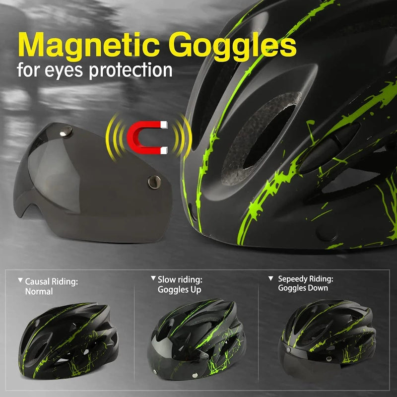 Besmall City Bike Helmet, Bicycle Helmet Cycling Helmet with Detachable Magnetic Goggles Visor Adjustable Adult Cycling Helmets for Men Women Mountain Road