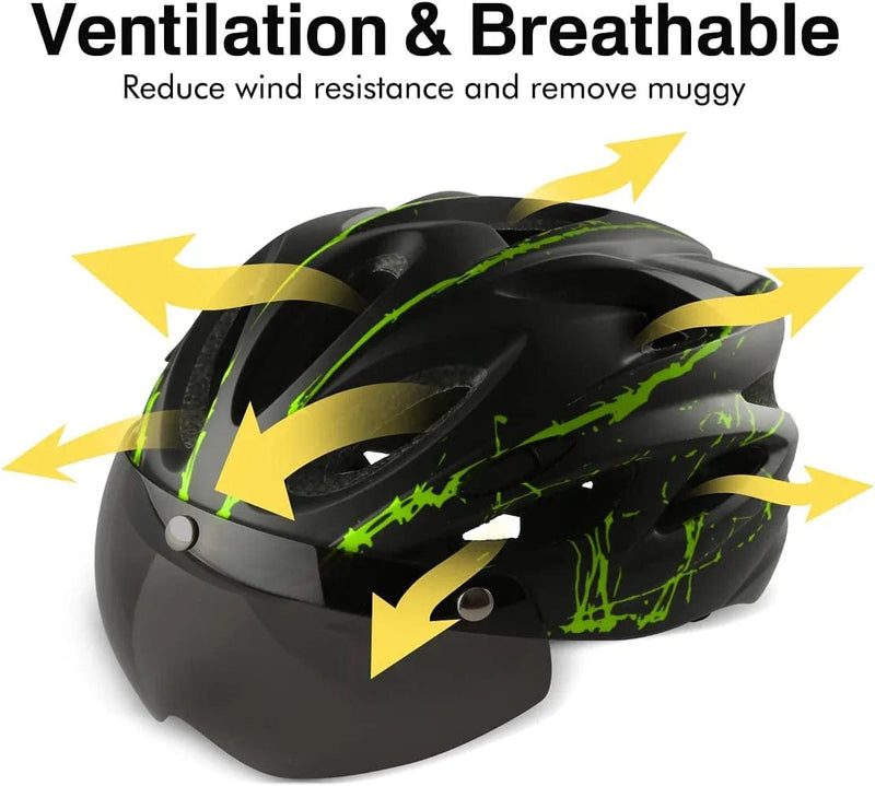 Besmall City Bike Helmet, Bicycle Helmet Cycling Helmet with Detachable Magnetic Goggles Visor Adjustable Adult Cycling Helmets for Men Women Mountain Road Sporting Goods > Outdoor Recreation > Cycling > Cycling Apparel & Accessories > Bicycle Helmets Besmall   