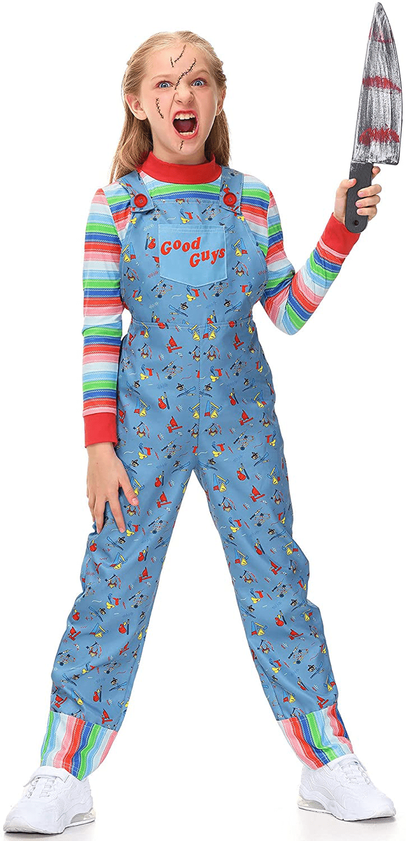 Besserbay Kids Boys Halloween Costume Blue Cartoon Jumpsuit Overalls and Striped Shirt 5-12 Years Apparel & Accessories > Costumes & Accessories > Costumes BesserBay Blue 10 Years 
