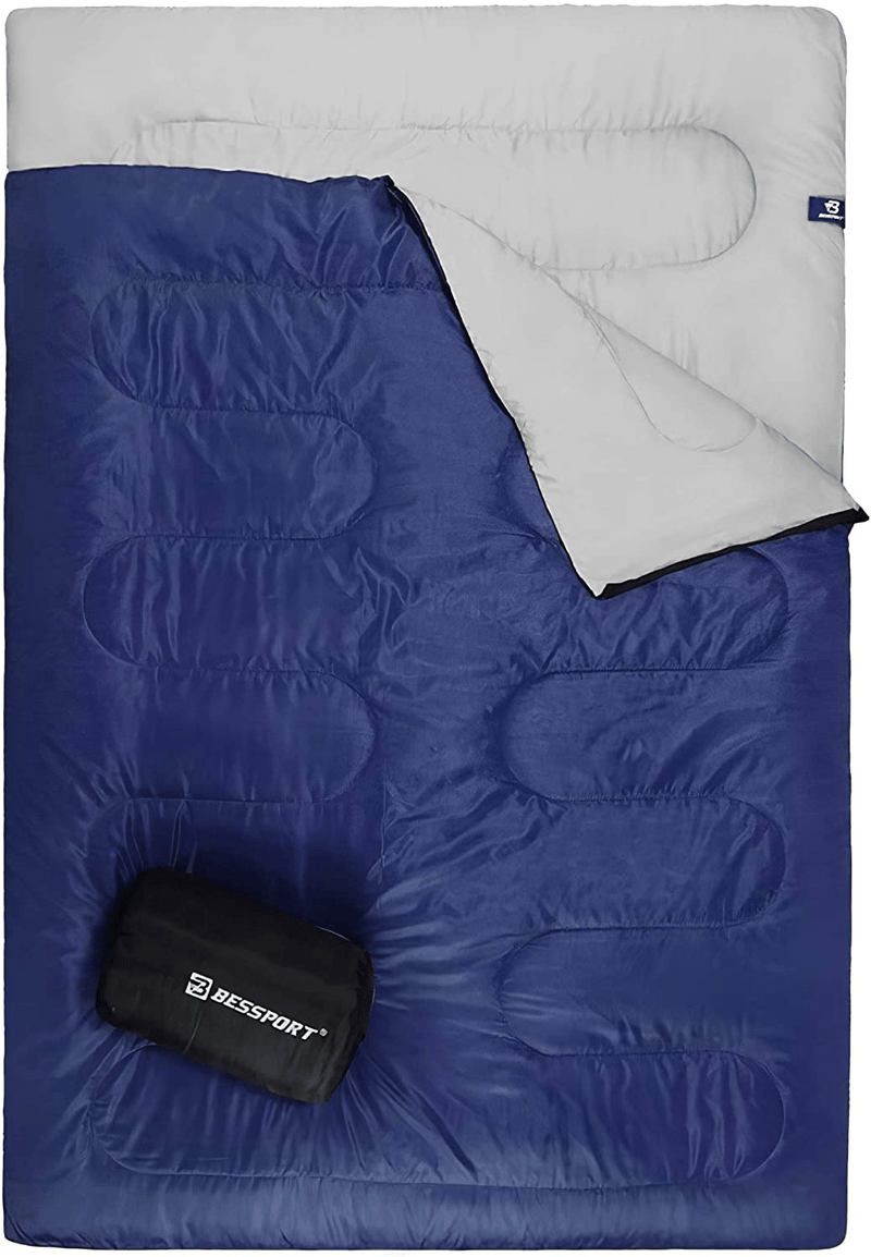 Bessport 1-2 Person Sleeping Bag, Water Repellent Camping Sleeping Bag 3 Season Warm & Cold Weather for Adults, for Hiking, Backpacking Sporting Goods > Outdoor Recreation > Camping & Hiking > Sleeping Bags Bessport Blue  