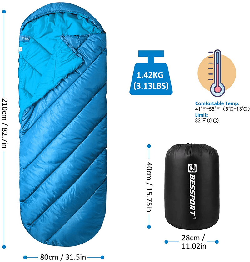Bessport Camping Sleeping Bag 32℉/0℃ Extreme 3-4 Season Lightweight Backpacking Sleeping Bag for Hiking & Outdoor Great for Boys Girls and Adults