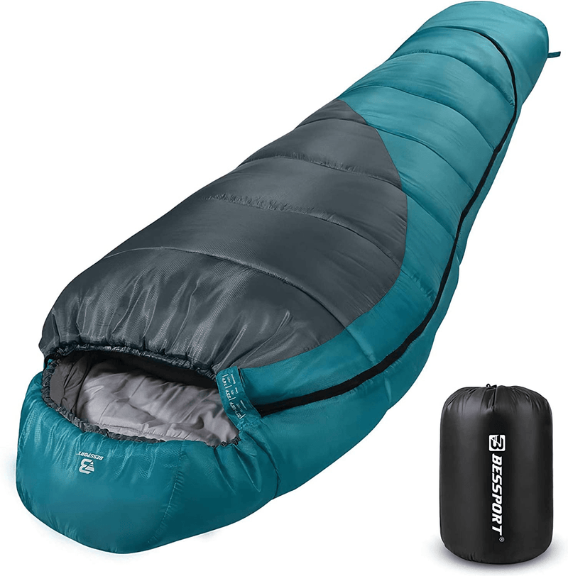 Bessport Mummy Sleeping Bag | 15-45 ℉ Extreme 3-4 Season Sleeping Bag for Adults Cold Weather– Warm and Washable, for Hiking Traveling & Outdoor Activities Sporting Goods > Outdoor Recreation > Camping & Hiking > Sleeping Bags Bessport 32℉-blue&grey  