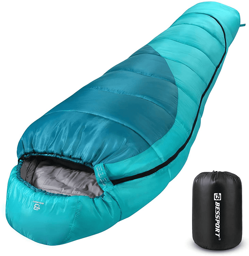 Bessport Mummy Sleeping Bag | 15-45 ℉ Extreme 3-4 Season Sleeping Bag for Adults Cold Weather– Warm and Washable, for Hiking Traveling & Outdoor Activities Sporting Goods > Outdoor Recreation > Camping & Hiking > Sleeping Bags Bessport 32℉-green&blue  