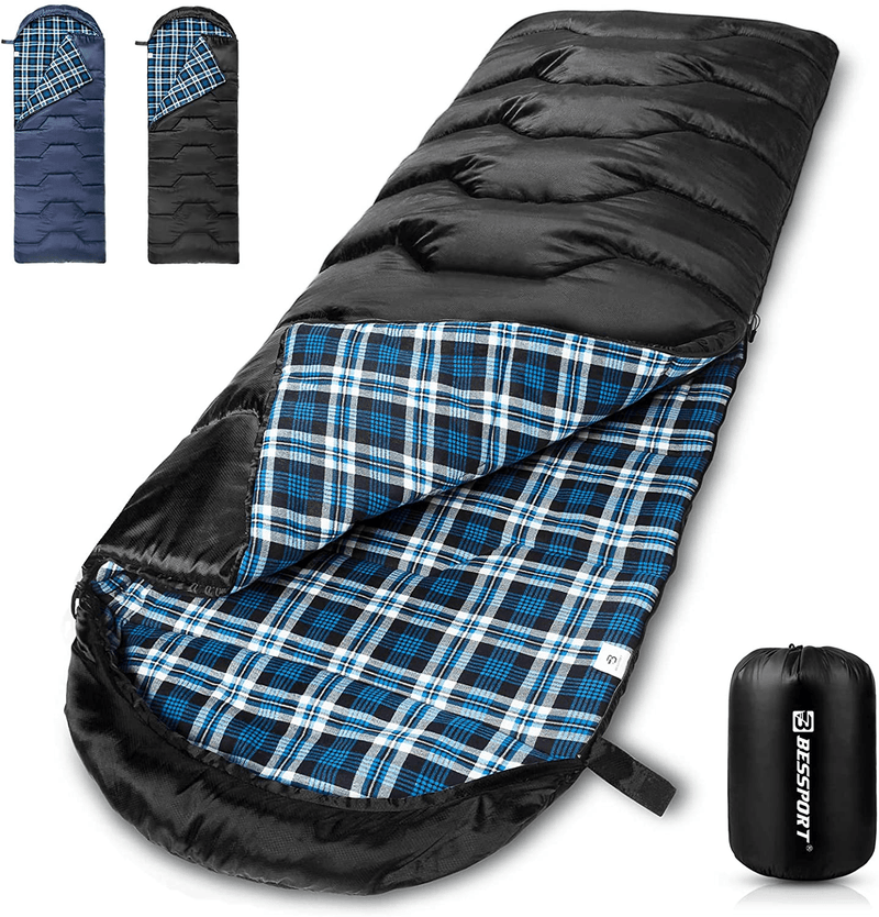 Bessport Sleeping Bag Winter | Flannel Lined 18℉ - 32℉ Extreme 3-4 Season Warm & Cool Weather Adult Sleeping Bags Large | Lightweight, Waterproof for Camping, Backpacking, Hiking Sporting Goods > Outdoor Recreation > Camping & Hiking > Sleeping Bags Bessport Flannel Lined-Black(18℉)  