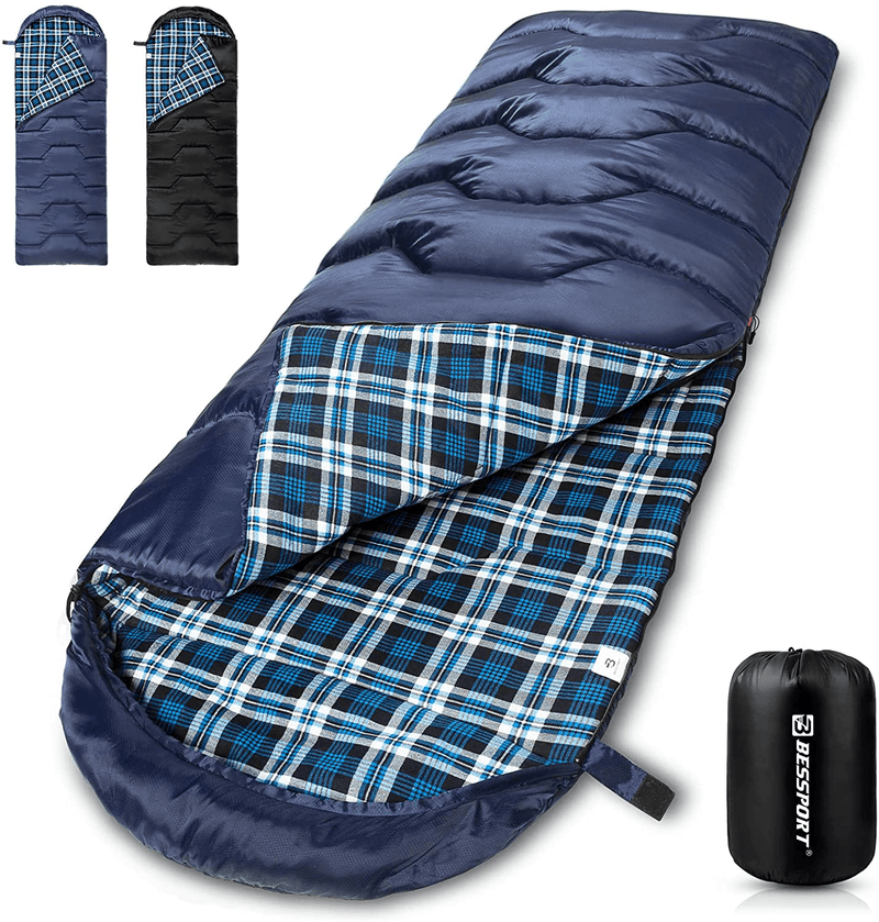 Bessport Sleeping Bag Winter | Flannel Lined 18℉ - 32℉ Extreme 3-4 Season Warm & Cool Weather Adult Sleeping Bags Large | Lightweight, Waterproof for Camping, Backpacking, Hiking Sporting Goods > Outdoor Recreation > Camping & Hiking > Sleeping Bags Bessport Flannel Lined-Blue(18℉)  