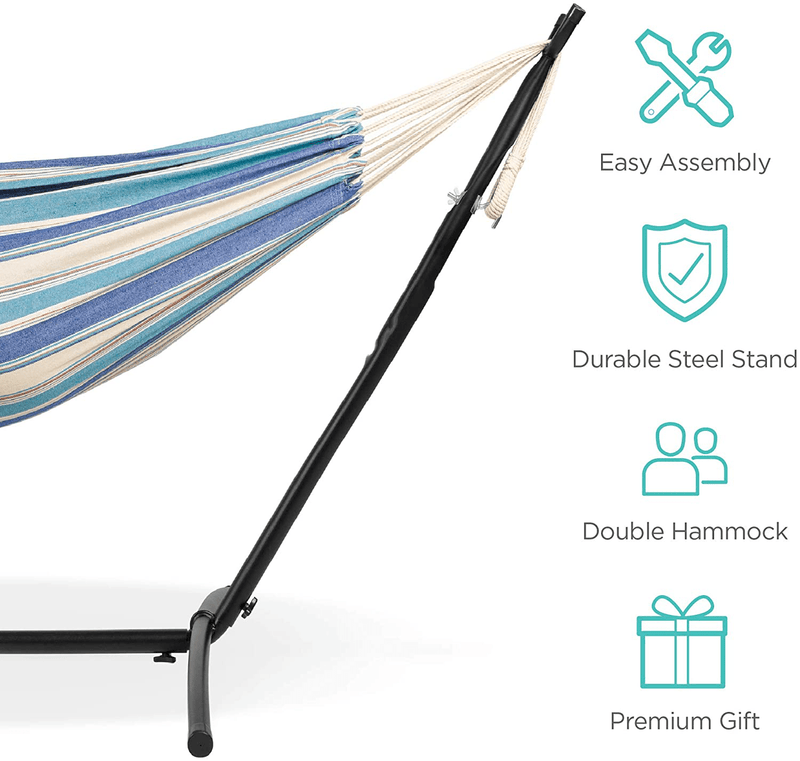 Best Choice Products 2-Person Indoor Outdoor Brazilian-Style Cotton Double Hammock Bed w/Carrying Bag, Steel Stand, Ocean Home & Garden > Lawn & Garden > Outdoor Living > Hammocks Best Choice Products   