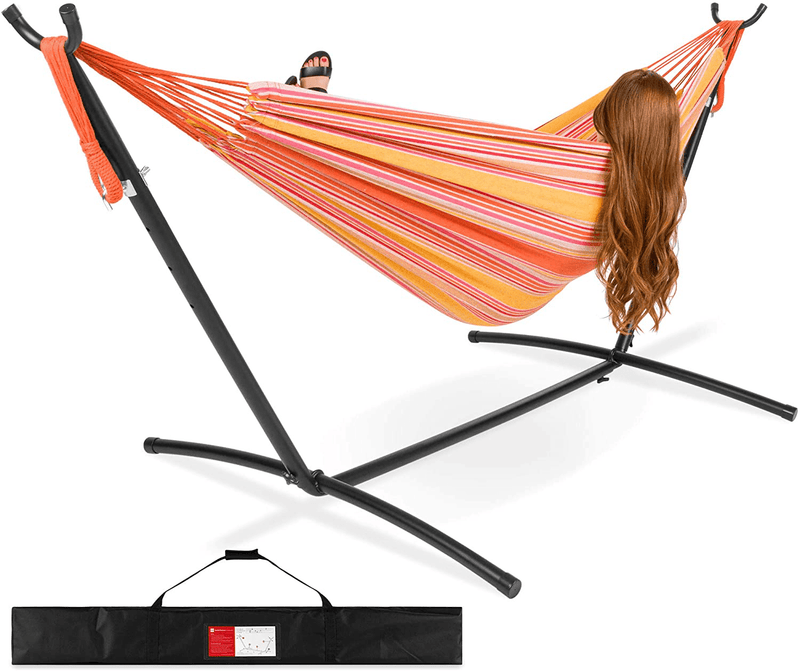 Best Choice Products 2-Person Indoor Outdoor Brazilian-Style Cotton Double Hammock Bed w/Carrying Bag, Steel Stand, Ocean Home & Garden > Lawn & Garden > Outdoor Living > Hammocks Best Choice Products Sunset  