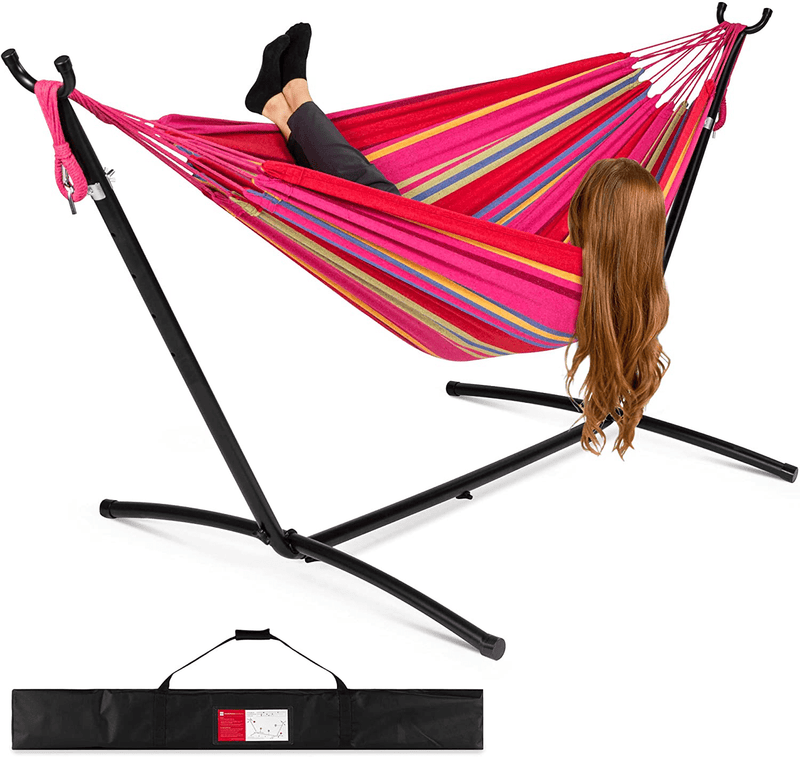 Best Choice Products 2-Person Indoor Outdoor Brazilian-Style Cotton Double Hammock Bed w/Carrying Bag, Steel Stand, Ocean Home & Garden > Lawn & Garden > Outdoor Living > Hammocks Best Choice Products Paradise  