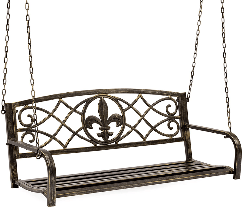 Best Choice Products 2-Person Metal Outdoor Porch Swing, Hanging Patio Bench w/Weather-Resistant Steel, 485lb Weight Capacity - Bronze Home & Garden > Lawn & Garden > Outdoor Living > Porch Swings Best Choice Products Bronze  
