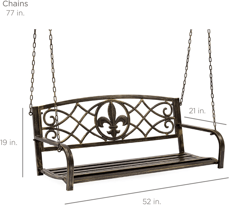 Best Choice Products 2-Person Metal Outdoor Porch Swing, Hanging Patio Bench w/Weather-Resistant Steel, 485lb Weight Capacity - Bronze Home & Garden > Lawn & Garden > Outdoor Living > Porch Swings Best Choice Products   