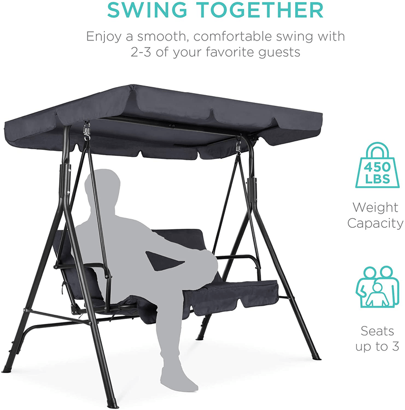 Best Choice Products 2-Person Outdoor Large Convertible Canopy Hanging Swing Glider Lounge Chair w/Adjustable Shade, Removable Cushions - Gray Home & Garden > Lawn & Garden > Outdoor Living > Porch Swings Best Choice Products   