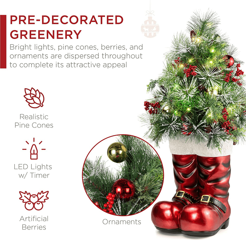Best Choice Products 40in Santa Boots with Pre-Decorated Christmas Tree Greenery, Decoration for Home & Office, Hand-Painted Frosted Tips, Battery-Operated Lights Home & Garden > Decor > Seasonal & Holiday Decorations& Garden > Decor > Seasonal & Holiday Decorations Best Choice Products   