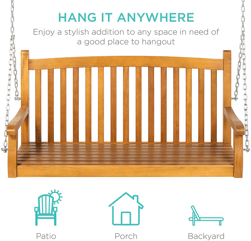 Best Choice Products 48-inch 3-Seater Hanging Porch Swing Acacia Wood Curved Back Bench Outdoor Patio Conversation Furniture for Yard, Patio, Deck w/Mounting Chains – Brown Home & Garden > Lawn & Garden > Outdoor Living > Porch Swings Best Choice Products   