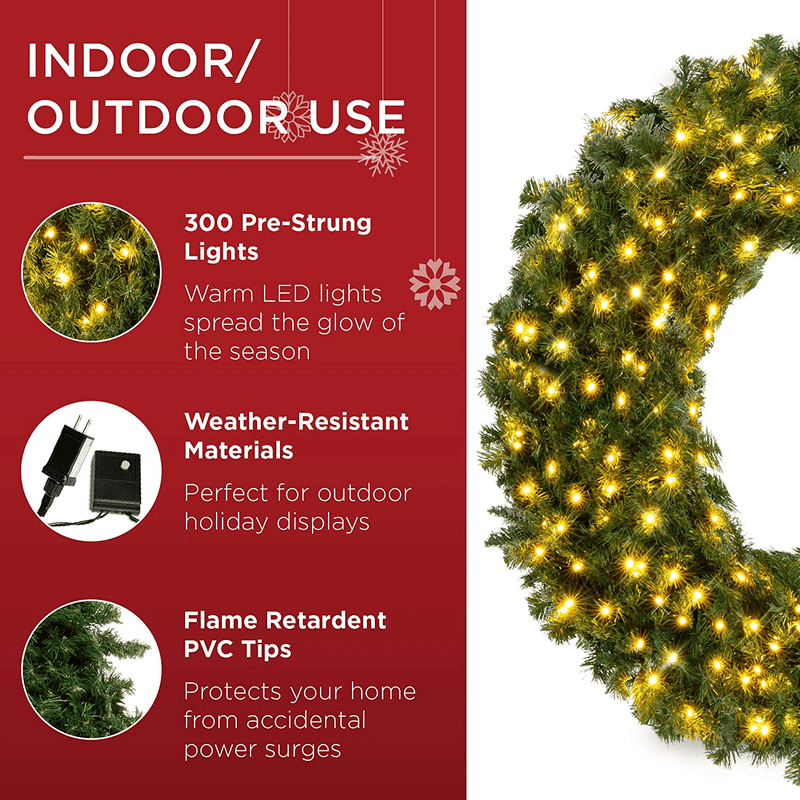 Best Choice Products 60in Large Artificial Pre-Lit Fir Christmas Wreath Holiday Accent Decoration for Door, Mantel w/ 300 LED Lights, 930 PVC Tips, Power Plug-in Home & Garden > Decor > Seasonal & Holiday Decorations& Garden > Decor > Seasonal & Holiday Decorations Best Choice Products   
