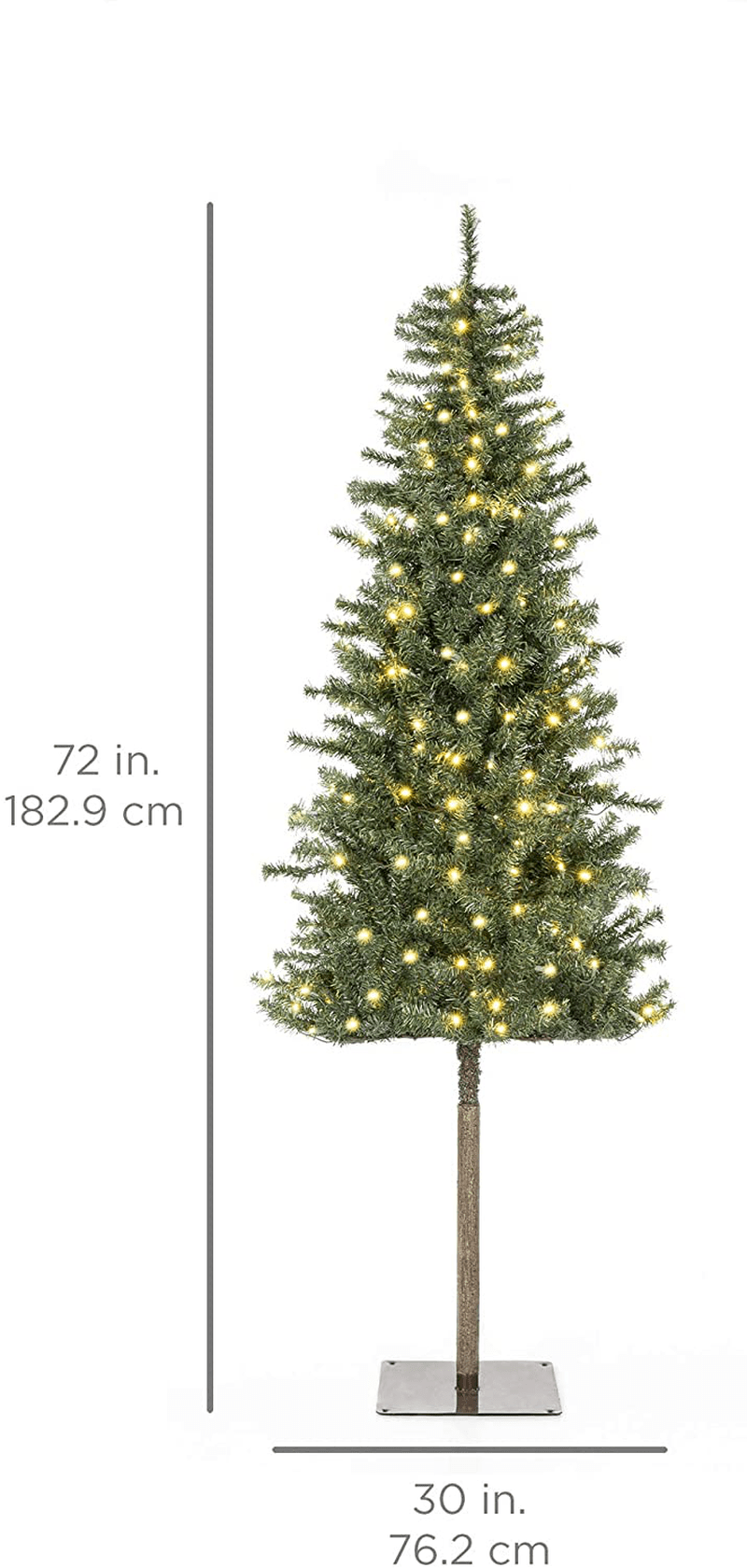 Best Choice Products 6ft Pre-Lit Hinged Artificial Alpine Slim Pencil Christmas Tree Holiday Decoration w/ 250 LED Lights, 700 Tips, Metal Stand