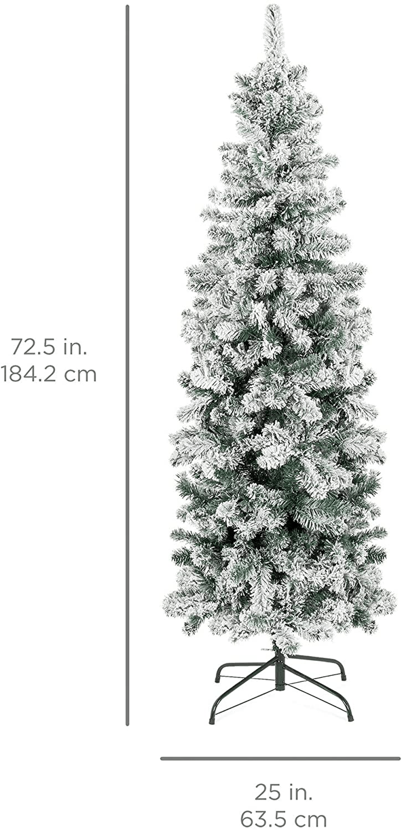 Best Choice Products 6ft Snow Flocked Artificial Pencil Christmas Tree Holiday Decoration w/Metal Stand