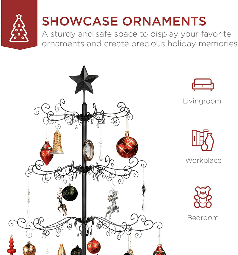 Best Choice Products 6ft Wrought Iron Ornament Display Christmas Tree w/Easy Assembly and Stand - Black
