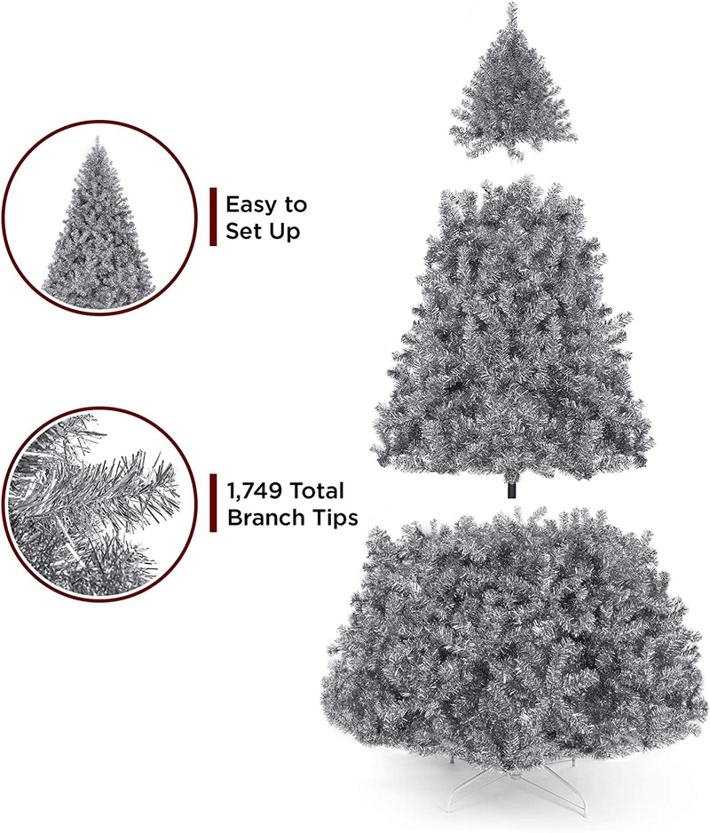 Best Choice Products 7.5ft Artificial Silver Tinsel Christmas Tree Holiday Decoration w/ 1,749 Branch Tips and Foldable Stand Home & Garden > Decor > Seasonal & Holiday Decorations > Christmas Tree Stands Best Choice Products   