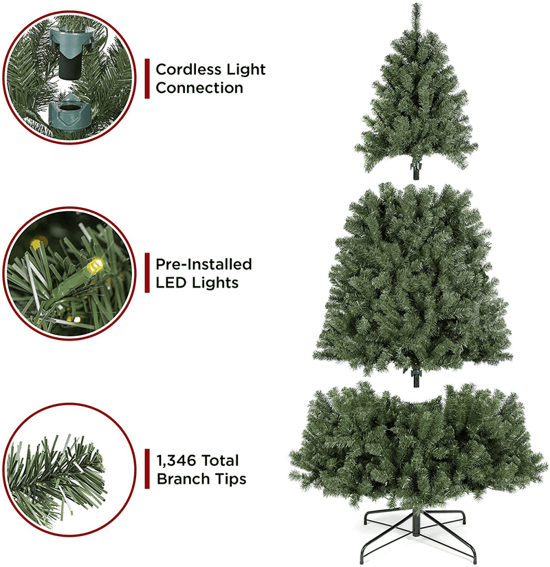 Best Choice Products 7.5ft Pre-Lit Instant Setup No Fluff Hinged Artificial Spruce Christmas Tree w/ 550 LED Lights, 1,346 Memory Steel Tips, Metal Stand Home & Garden > Decor > Seasonal & Holiday Decorations > Christmas Tree Stands Best Choice Products   