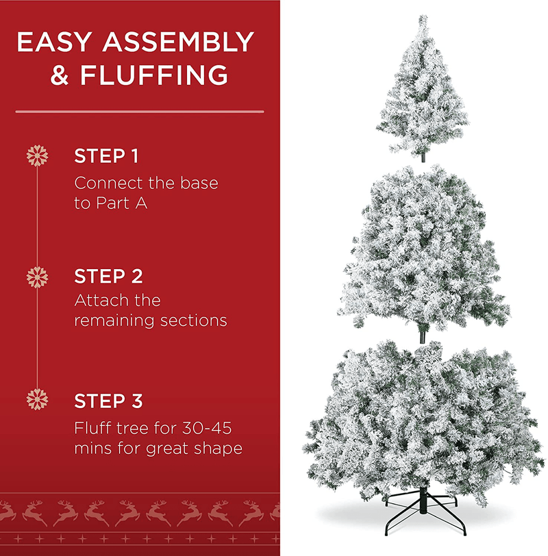 Best Choice Products 7.5ft Pre-Lit Snow Flocked Artificial Holiday Christmas Pine Tree for Home, Office, Party Decoration w/ 550 Warm White Lights, Metal Hinges & Base Home & Garden > Decor > Seasonal & Holiday Decorations > Christmas Tree Stands Best Choice Products   