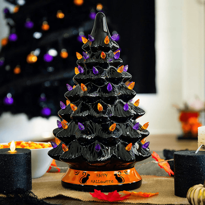 Best Choice Products Pre-Lit 15in Ceramic Tabletop Halloween Tree Holiday Decoration w/Orange & Purple Bulb Lights Arts & Entertainment > Party & Celebration > Party Supplies Best Choice Products   