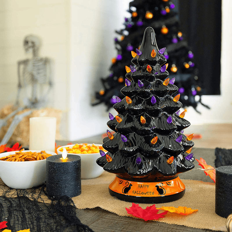 Best Choice Products Pre-Lit 15in Ceramic Tabletop Halloween Tree Holiday Decoration w/Orange & Purple Bulb Lights Arts & Entertainment > Party & Celebration > Party Supplies Best Choice Products   