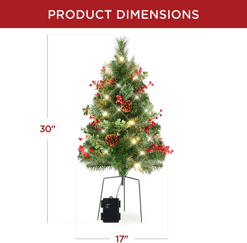 Best Choice Products Set of 2 24.5in Outdoor Pathway Christmas Trees, Battery Operated Pre-Lit Holiday Décor for Driveway, Yard, Garden w/LED Lights, Red Berries, Frosted Pine Cones, Red Ornaments Home & Garden > Decor > Seasonal & Holiday Decorations& Garden > Decor > Seasonal & Holiday Decorations Best Choice Products   