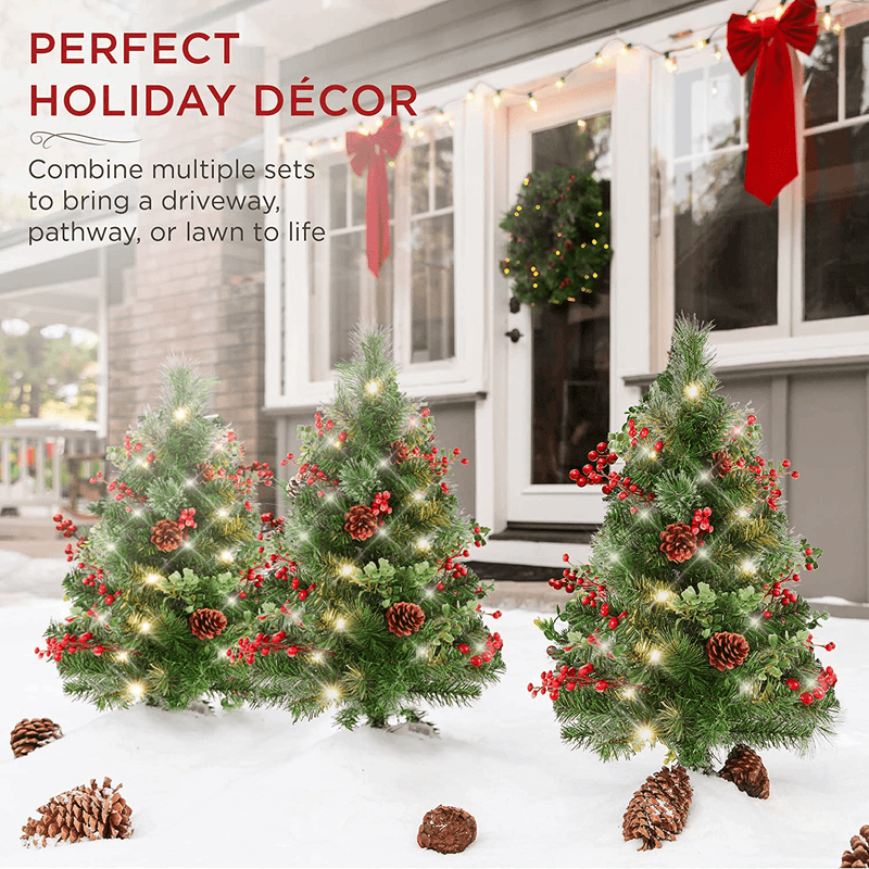 Best Choice Products Set of 2 24.5in Outdoor Pathway Christmas Trees, Battery Operated Pre-Lit Holiday Décor for Driveway, Yard, Garden w/LED Lights, Red Berries, Frosted Pine Cones, Red Ornaments Home & Garden > Decor > Seasonal & Holiday Decorations& Garden > Decor > Seasonal & Holiday Decorations Best Choice Products   