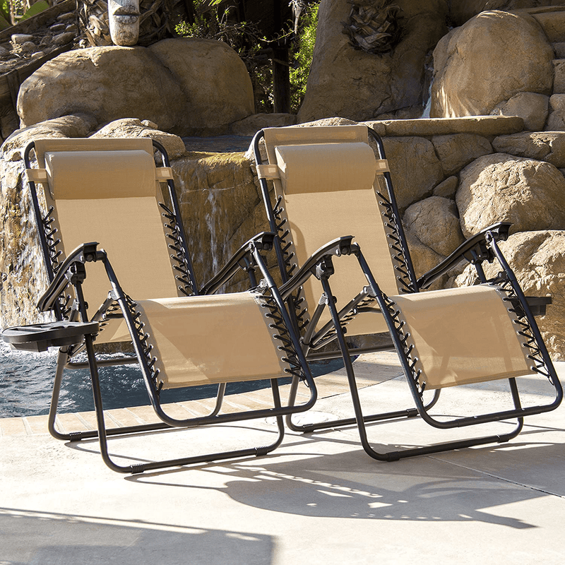 Best Choice Products Set of 2 Adjustable Steel Mesh Zero Gravity Lounge Chair Recliners W/Pillows and Cup Holder Trays, Beige Sporting Goods > Outdoor Recreation > Camping & Hiking > Camp Furniture Best Choice Products   