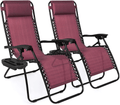 Best Choice Products Set of 2 Adjustable Steel Mesh Zero Gravity Lounge Chair Recliners W/Pillows and Cup Holder Trays, Beige Sporting Goods > Outdoor Recreation > Camping & Hiking > Camp Furniture Best Choice Products Burgundy  