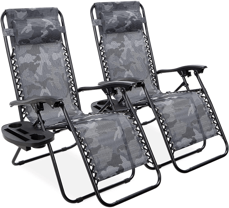 Best Choice Products Set of 2 Adjustable Steel Mesh Zero Gravity Lounge Chair Recliners W/Pillows and Cup Holder Trays, Beige Sporting Goods > Outdoor Recreation > Camping & Hiking > Camp Furniture Best Choice Products Camouflage  