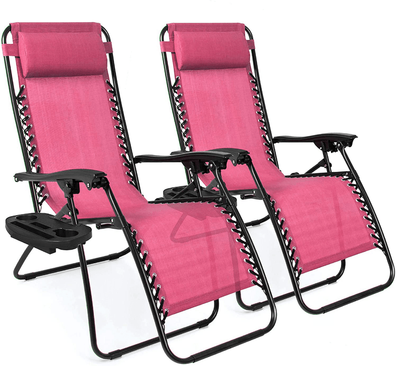 Best Choice Products Set of 2 Adjustable Steel Mesh Zero Gravity Lounge Chair Recliners W/Pillows and Cup Holder Trays, Beige Sporting Goods > Outdoor Recreation > Camping & Hiking > Camp Furniture Best Choice Products Pink  