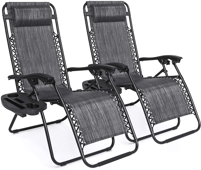 Best Choice Products Set of 2 Adjustable Steel Mesh Zero Gravity Lounge Chair Recliners W/Pillows and Cup Holder Trays, Beige Sporting Goods > Outdoor Recreation > Camping & Hiking > Camp Furniture Best Choice Products Grey  