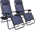 Best Choice Products Set of 2 Adjustable Steel Mesh Zero Gravity Lounge Chair Recliners W/Pillows and Cup Holder Trays, Beige Sporting Goods > Outdoor Recreation > Camping & Hiking > Camp Furniture Best Choice Products Blue  