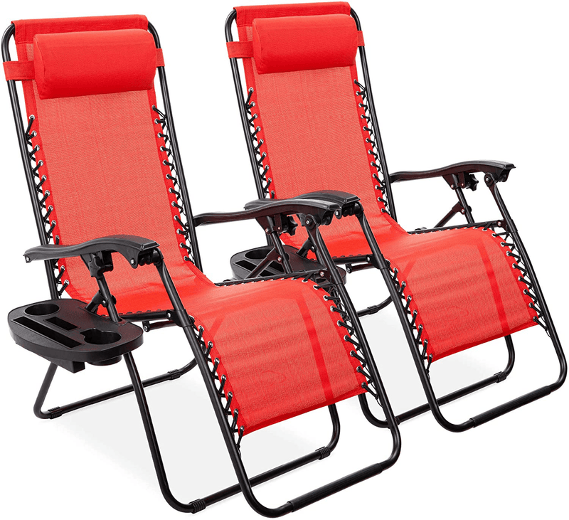 Best Choice Products Set of 2 Adjustable Steel Mesh Zero Gravity Lounge Chair Recliners W/Pillows and Cup Holder Trays, Black Sporting Goods > Outdoor Recreation > Camping & Hiking > Camp Furniture Best Choice Products Crimson Red  