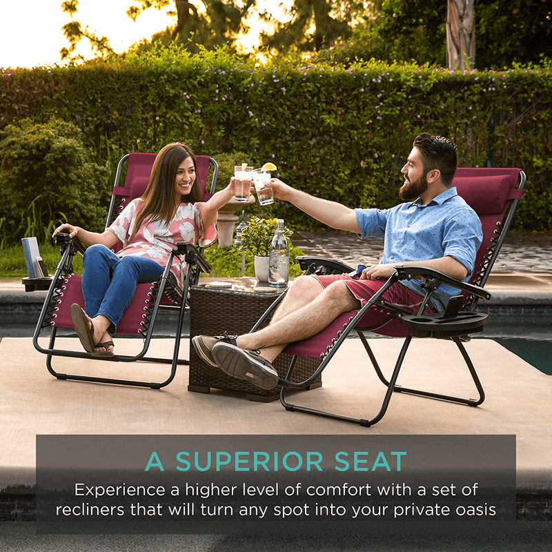 Best Choice Products Set of 2 Adjustable Steel Mesh Zero Gravity Lounge Chair Recliners W/Pillows and Cup Holder Trays - Burgundy Sporting Goods > Outdoor Recreation > Camping & Hiking > Camp Furniture Best Choice Products   
