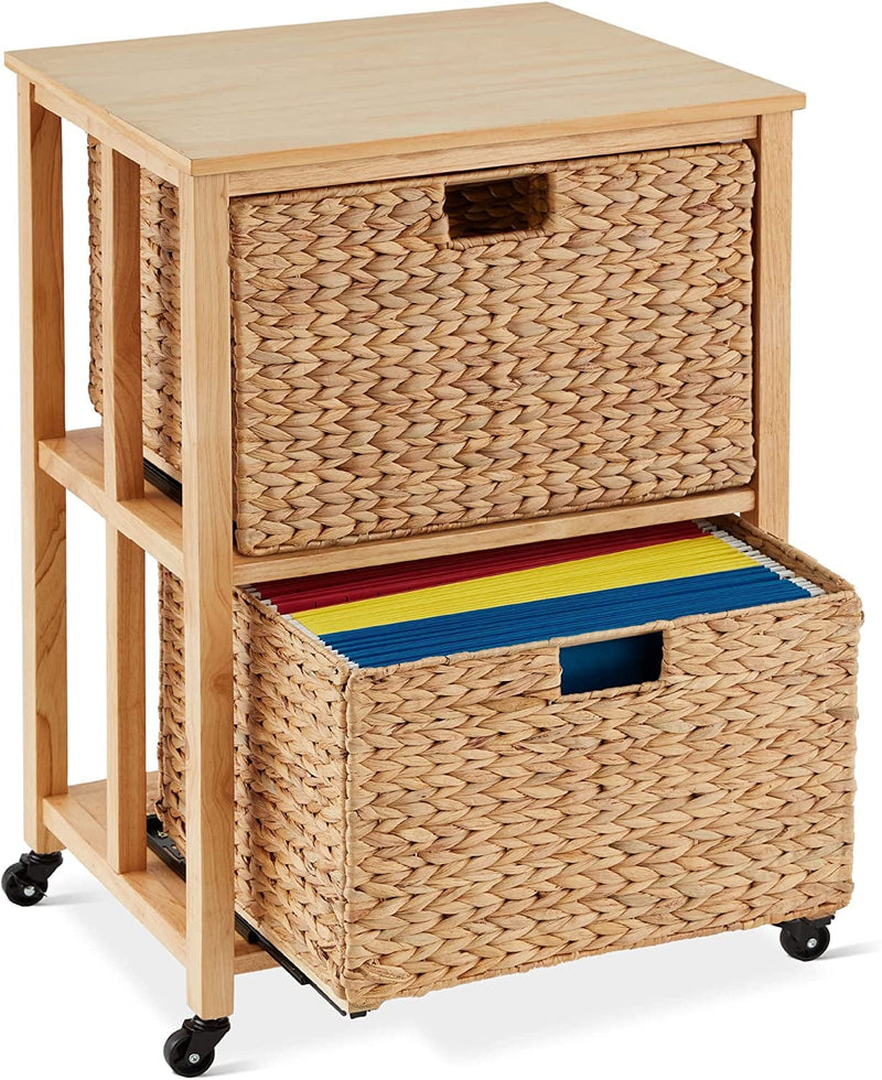 Best Choice Products Vertical Rolling File Cabinet, Multipurpose Portable Water Hyacinth Basket Organizer for Home Office, Workspace W/Rubberwood Frame, Metal Sliders, Locking Caster Wheels - Mocha Home & Garden > Household Supplies > Storage & Organization Best Choice Products Natural  