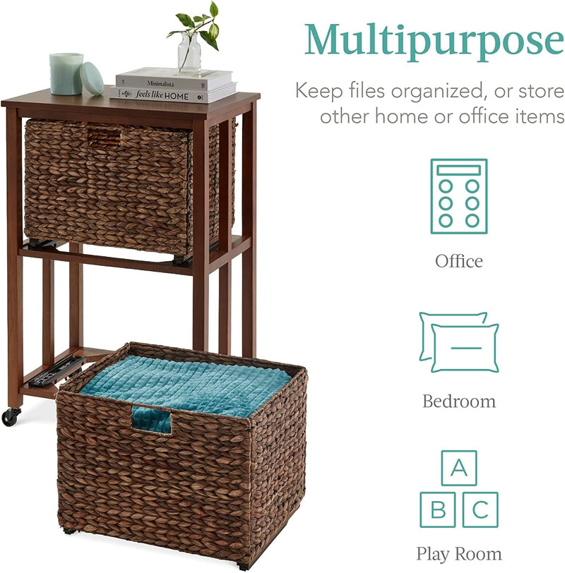 Best Choice Products Vertical Rolling File Cabinet, Multipurpose Portable Water Hyacinth Basket Organizer for Home Office, Workspace W/Rubberwood Frame, Metal Sliders, Locking Caster Wheels - Mocha Home & Garden > Household Supplies > Storage & Organization Best Choice Products   